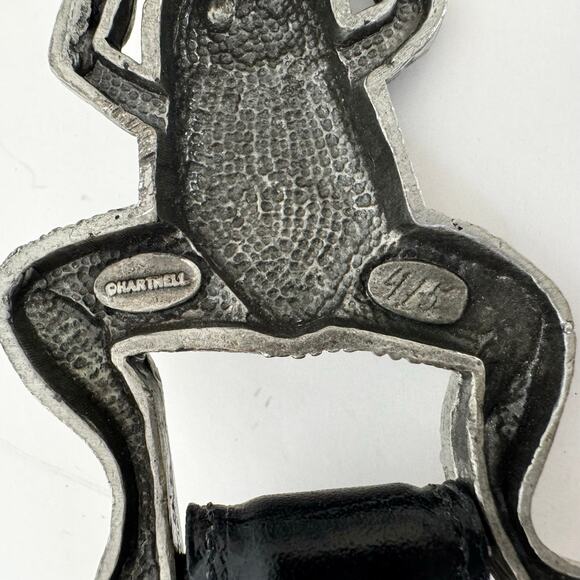 Hartnell Silver Frog Buckle w/ Leatherock Croc-Embossed Leather Belt S Vtg 1998